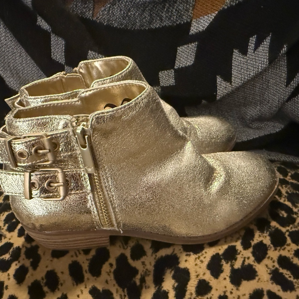 Nina Gold Ankle Boots with Buckles and Zipper